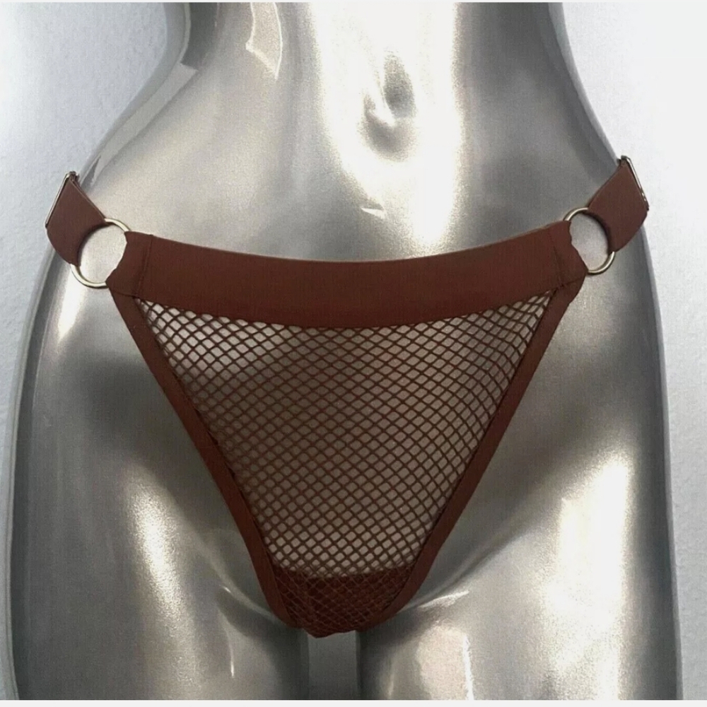 Victorias Secret New Withered Rose Gold Ring Fishnet Thong Panty XL